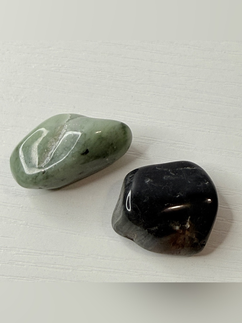 Prehnite & Black Obsidian Tumbled Crystal Stone Pair